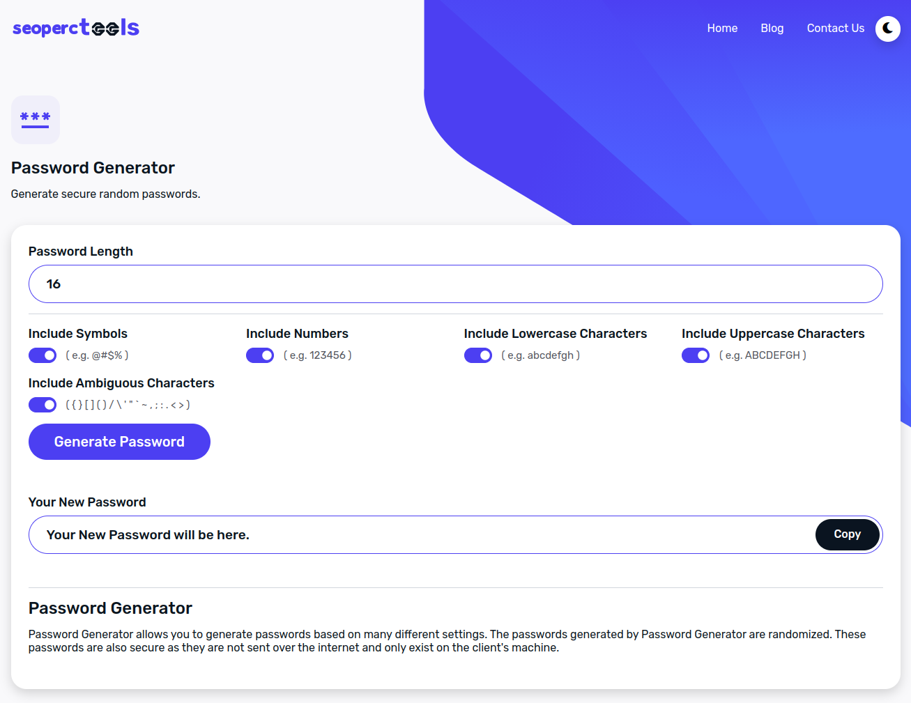 How to generate a password on SeoPerc.com